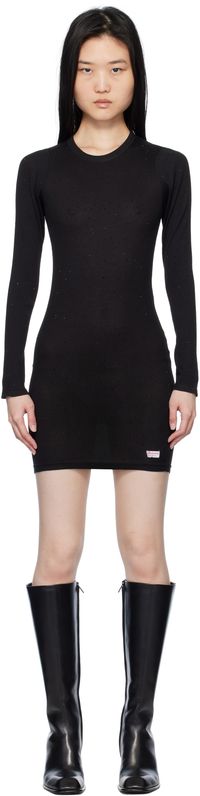 Alexander Wang Black Crystal Hotfix Long-Sleeve Minidress