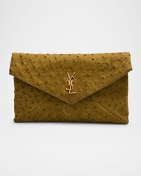 Large YSL Envelope Clutch Bag in Ostrich Nubuck