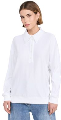 Tibi Summer Sweatshirting Polo Collar Sweatshirt White XXS