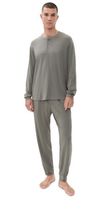 Eberjey Henry Long PJ Set Smokey Olive S