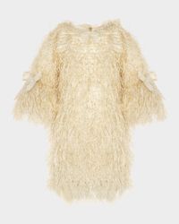 Girl's Fringe-Sleeve Feathered Dress, Size 3T-12
