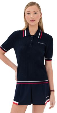 Sporty & Rich Serif Logo Mila Short Sleeves Polo Navy White/Bright Red S