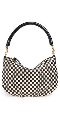 Clare V. Petite Moyen Messenger Bag Black & Cream Woven Checker One Size