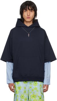 Marni Pull à capuche étagé bleu marine