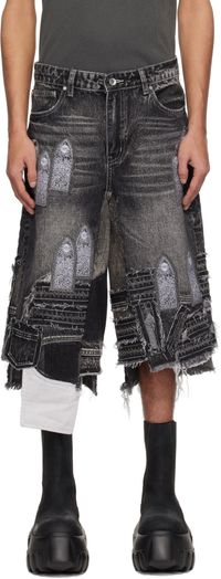 Who Decides War Gray Patched Arch Blowout Denim Shorts