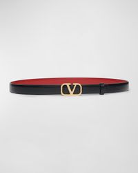 V-Logo Signature Reversible Leather Skinny Belt