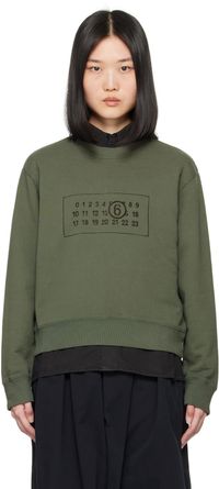 MM6 Maison Margiela Pull molletonné vert à logo numérique imprimé