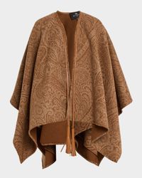 Paisley Wool-Cashmere Cape With Leather Tassels