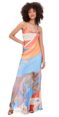 Donde Esteban Palenque Flores Silk Chiffon Long Dress Palenque Flores L