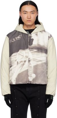 KUSIKOHC Blouson rembourré blanc cassé et gris à images imprimées