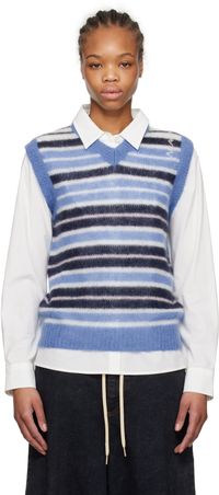 Marni Gilet bleu en mohair brossé à rayures