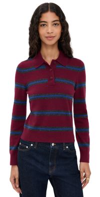 STAUD Gemma Cashmere Sweater Crimson Stripe XL