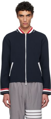 Thom Browne Navy Stretch Viscose Tennis Jacket