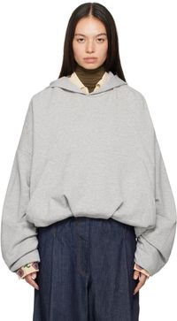 Dries Van Noten Pull à capuche gris à fronces