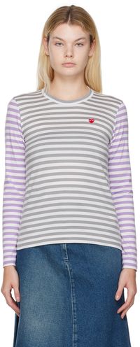 COMME des GARÇONS PLAY Gray & Purple Striped T-Shirt