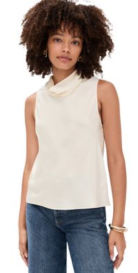 Leset Barb Sleeveless Cowl Neck Top Creme S