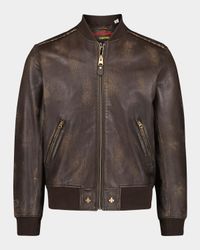 Men's Leather Embroidered-Damask Bomber Jacket