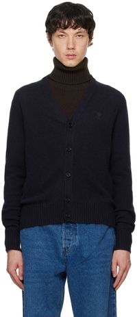 AMI Paris Navy Cashmere Ami De Cœur Cardigan