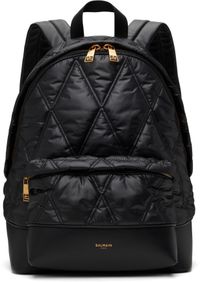 Balmain Black Quilted Nylon Diamond Motif Backpack
