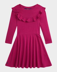 Girl's Ruffle-Trim Long-Sleeve Fit & Flare Dress, Size 2-6X