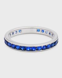 18k White Gold Blue Sapphire Eternity Ring, Size 7, 1.50tcw