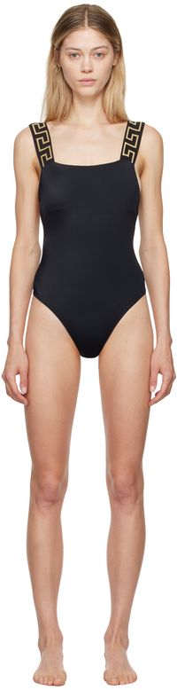 Versace Underwear Black Greca Border One-Piece Swimsuit