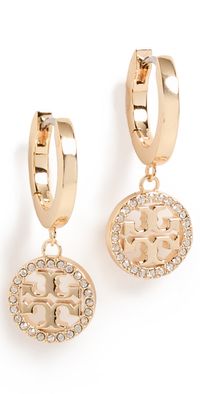 Tory Burch Miller Pave Huggie Hoop Earrings Tory Gold/Crystal One Size