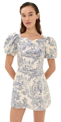 Tanner Fletcher Helene Puff Sleeve Sequin Toile Dress Blue Toile Sequin 3