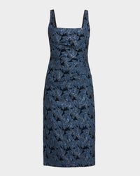 Sleeveless Floral Stretch Jacquard Midi Dress