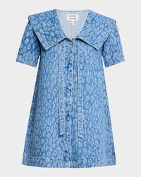 Goldie Denim Leopard Swing Dress
