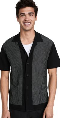 rag & bone Harvey Knit Camp Shirt Black/White XL