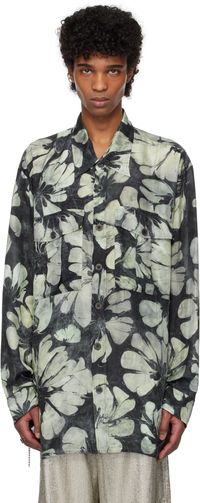 Dries Van Noten Navy & Green Silk Shirt
