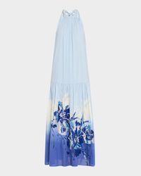 Daelia Sequin Floral-Print Halter Maxi Dress