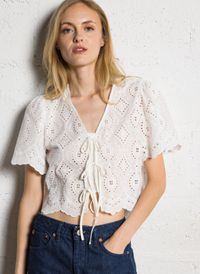 The Korner - Top droit en coton brodé - Taille 42 - Beige