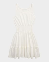 Girl's Smocked Dress W/ Eyelet Trim, Size S-XL