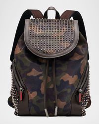 Men's Funky Camouflage Printed Reversed Leather and Spikes Backpack