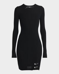 Safety-Pin Slit Vanise Knit Mini Dress