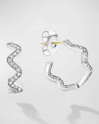 Caviar Spark Diamond Wave Hoop Earrings in Sterling Silver
