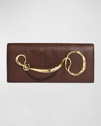 Twisted Lizard-Embossed Leather Clutch Bag
