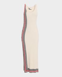 Scoop-Neck Stripe Button-Side Maxi Dress