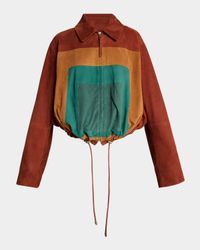 Coloblock Suede Balloon Jacket