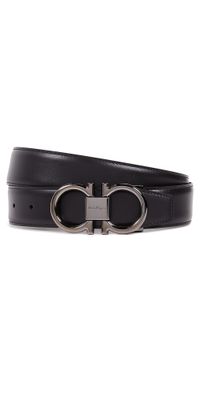 FERRAGAMO Double Gancio Reversible Belt Nero/Hickory 38