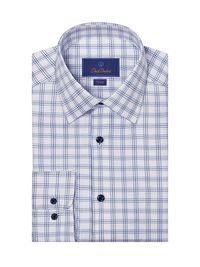 Men's Check Cotton Twill Dress Shirt - White Blue - Size 16.5