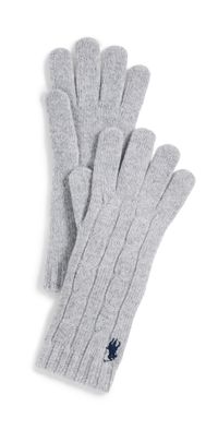 Polo Ralph Lauren Wool Cashmere Classic Cable Gloves Soft Grey One Size