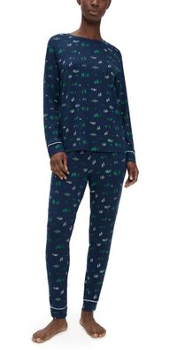 Eberjey Gisele Printed Crew Pajama Set Forest Pine Navy/Ivory S