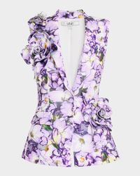 Single-Breasted Floral Applique Vest