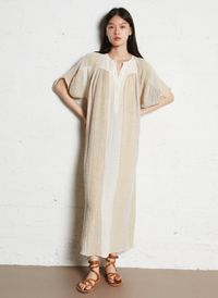 Masscob - Robe longue col rond en lin mélangé - Taille M/L - Multicolore