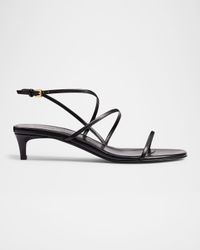 Strappy Leather Kitten-Heel Sandals