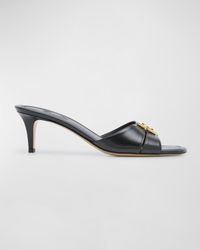 Fold Leather Kitten-Heel Sandals