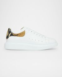 Men's Oversized Leather and Snake-Effect Low-Top Sneakers